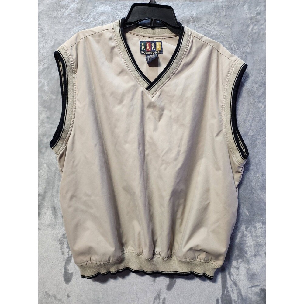 Vintage Foursome Golf Windshirt Mens L Beige Lightweight Windbreaker Pockets